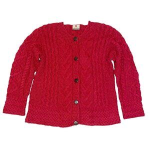 Women's Red Cable Knit Cardigan